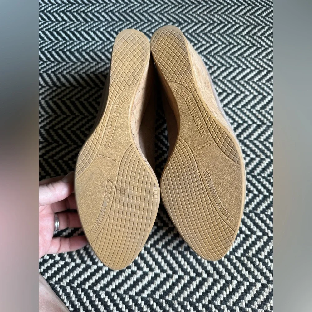 Stuart Weitzman Corkswoon Suede Leather Cork Wedge Shoes Tan Nude Size 10 - Picture 9 of 9